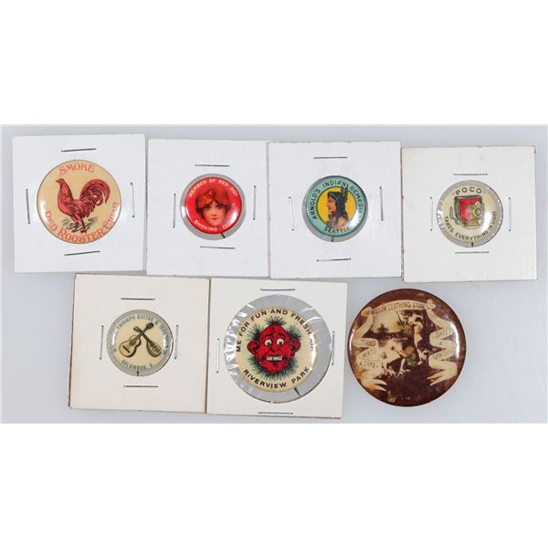 Advertising Mirror & Pinbacks (7)  1800s-1900s  [173645]