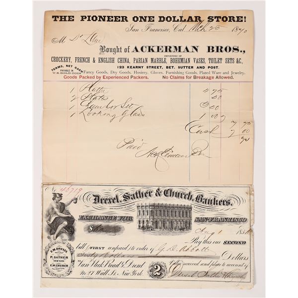 Dollar Store Billhead and Check, 1851 and 1870    [175773]