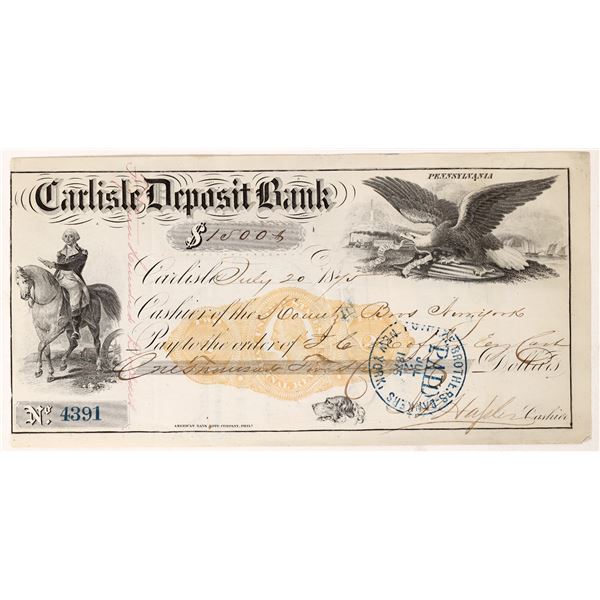 Carlisle Deposit Bank Check  1874  [171083]