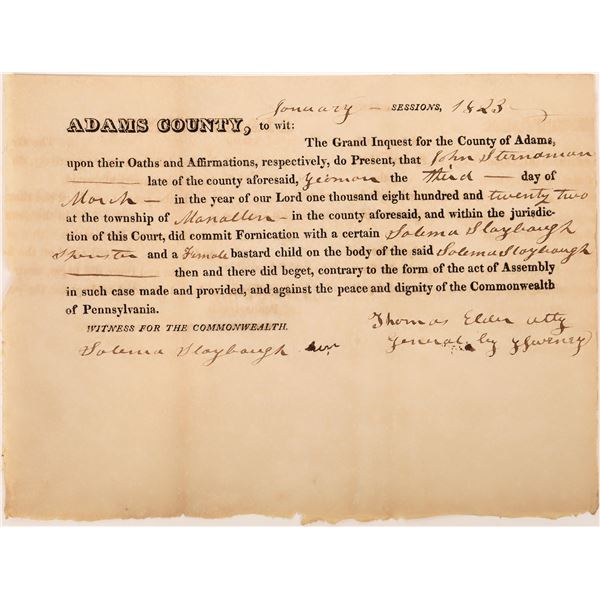 Fornication of a Female Bastard Child, 1823 Warrant  1823  [130544]