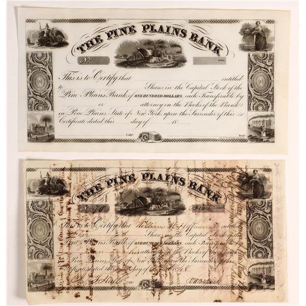 Pine Plains Bank Stock Certificate Pair  1848  [155840]