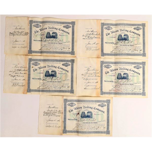 Akron Belting Company Stock Certificates (4)  1896  [155819]