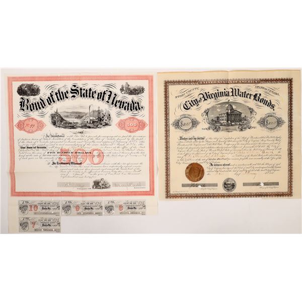 Nevada State Bond,1865, and Virginia City Water Bond, 1877  1865-1877  [164504]