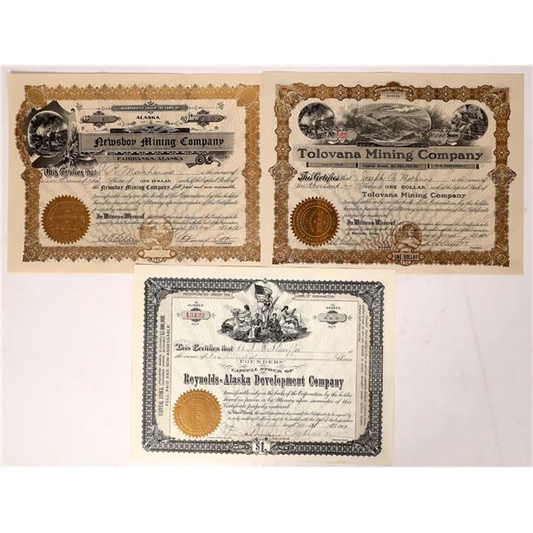 Fairbanks based gold MC stock certificates, early 1900's    [173190]