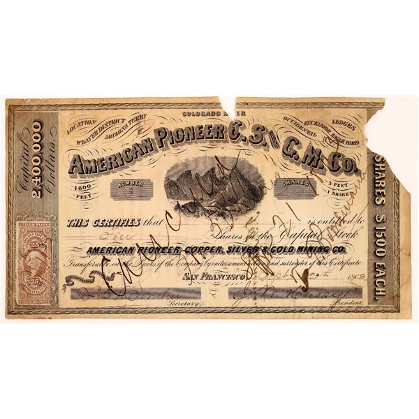 American Pioneer Copper, Silver and Gold Mining Co. Stock Certificate  1863  [123655]