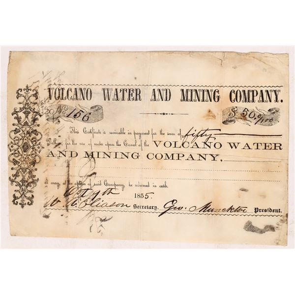 Volcano Water and Mining Co., 1855, Stock    [173191]