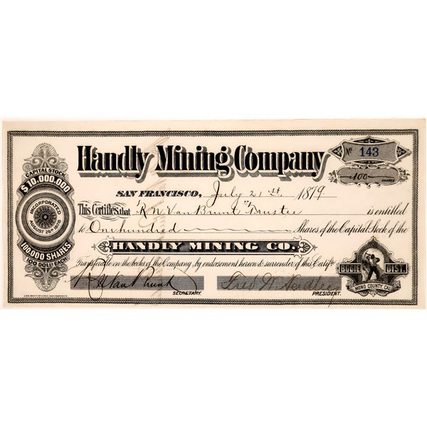 Handly Mining Company Stock, Bodie  1879  [123556]