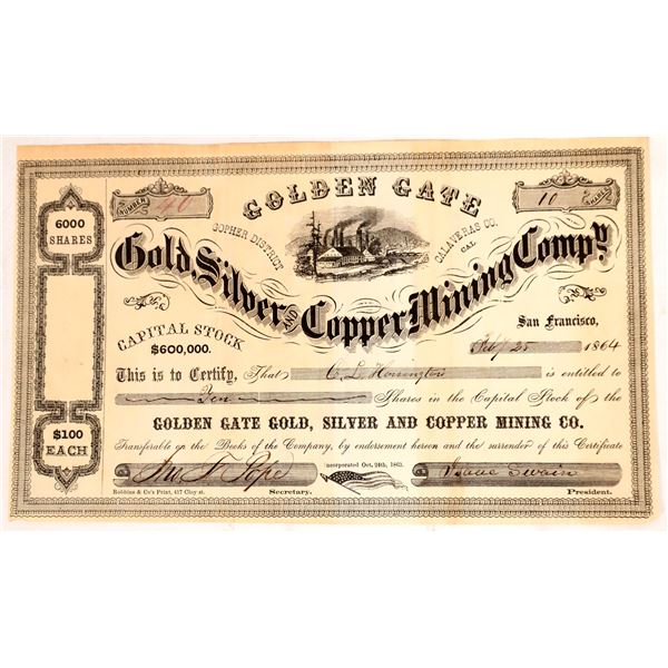 Golden Gate GS&C MC stock, 1864, VF    [173187]