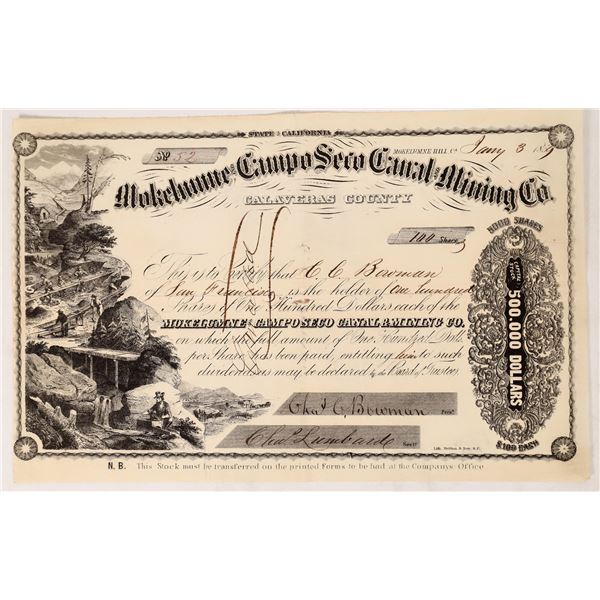 Mokelumne and Campo Seco Canal & MC stock, 1859, Rare    [173182]