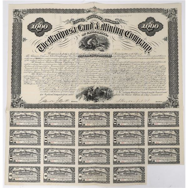 Mariposa Land & Mining Company $1,000 Bond w/ John Marshall Discovery Nugget Vignette  1875  [155355