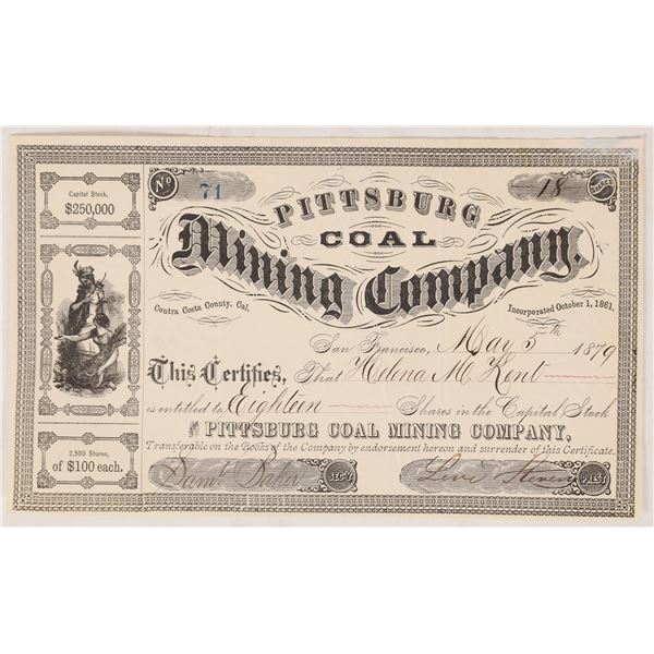 Pittsburg Coal Mining Co. Stock Certificate  1879  [172984]