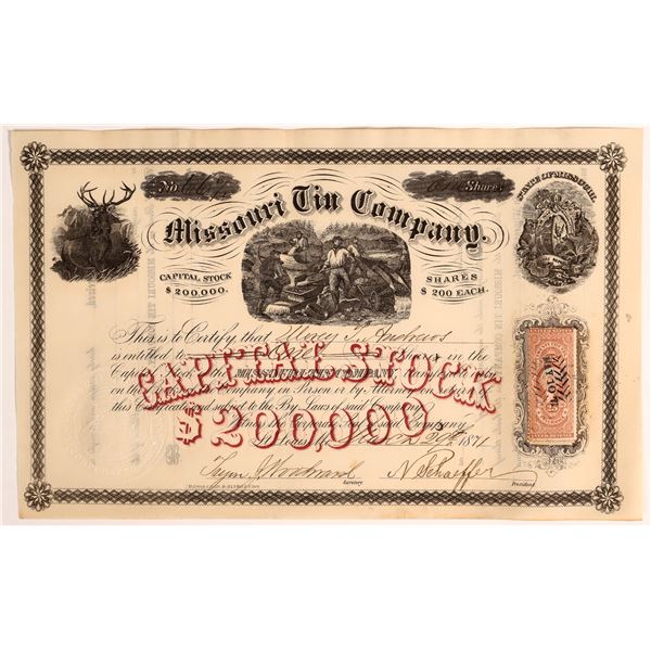 Missouri Tin Company Stock Certificate  1871  [155832]