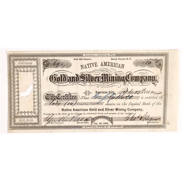 Native American G&S Stock; RARE American City Dateline  1864  [164772]