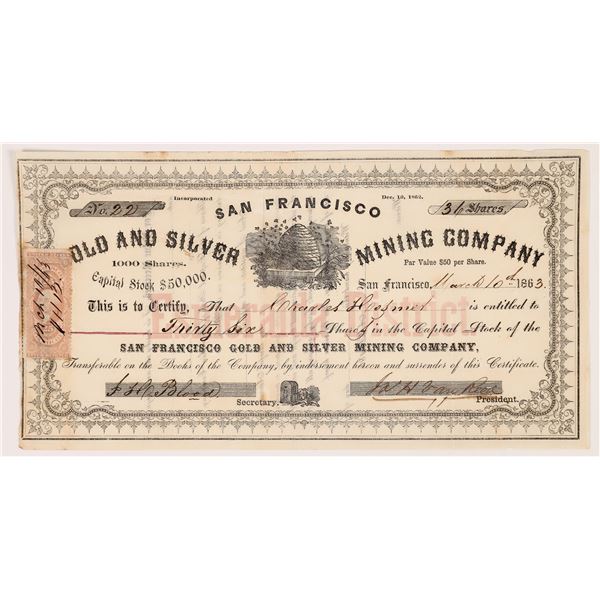 San Francisco Gold & Silver Mining Co. Stock Certificate  1863  [166934]