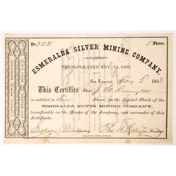 Esmeralda Silver MC Stock - Incorporated in 1860!  1860/63  [173813]