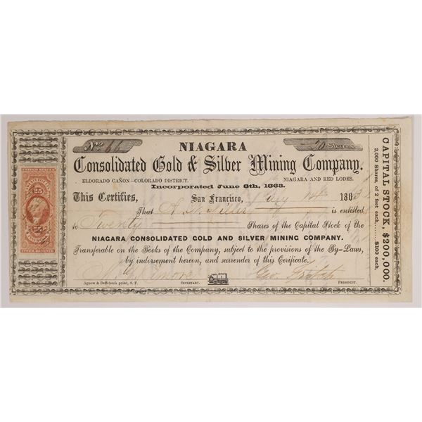 Niagara Cons. Gold & Silver Mining Stock, Rare Locale    [173287]