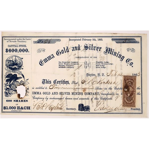 Emma Gold and Silver Mining Company Stock NV Territorial  1863  [163668]