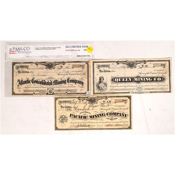 Pacific Mining Company Stock Certificate W/ G.T. Brown Litho (3)  1875  [173169]