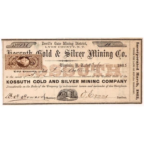 Kossuth Gold and Silver Mining Company, NV Territorial  1863  [163706]