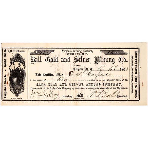 Ball Gold and Silver Mining Company, NV Territorial  1863  [163613]