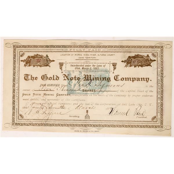 Gold Note Mining Company Stock, 1882    [169078]