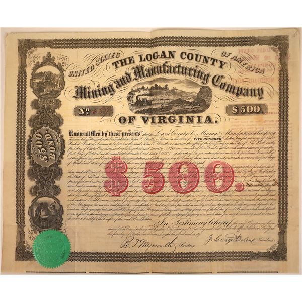 Logan County Mining & Mfg. Company of Virginia 1860 Bond  1860  [128796]