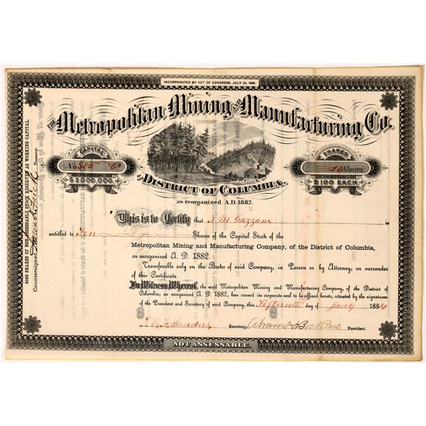 Metropolitan Mining & Manufacturing Co. Stock Dist. of Columbia RARE   [175864]