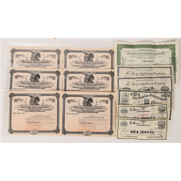 Mountaineer Mines Consolidated Stock and Other Assorted Certs (11)  1900s  [172036]