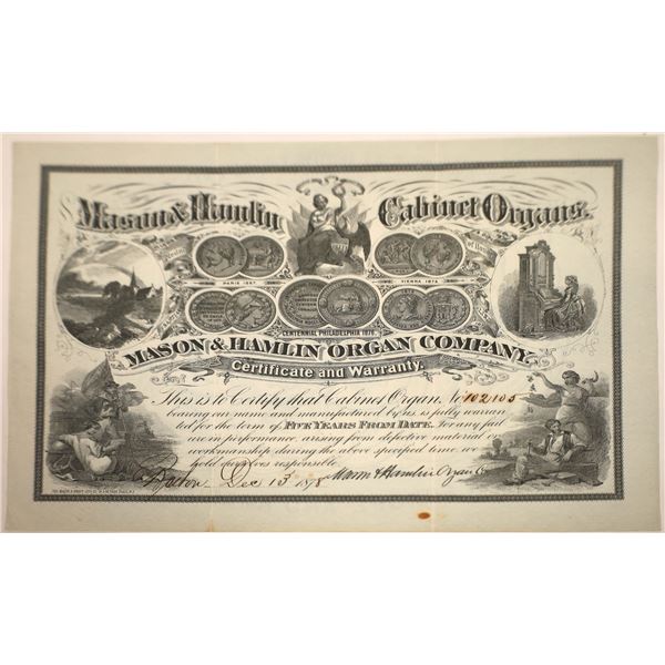 Mason & Hamlin Cabinet Organs Fancy Warranty Certificate    [131081]