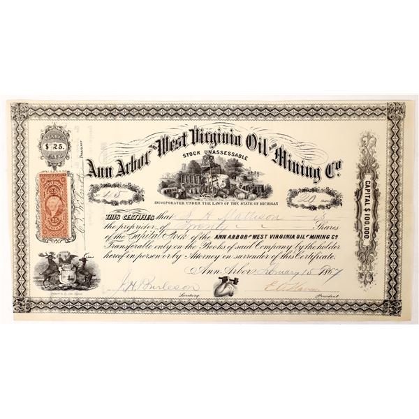 Ann Arbor & West Virginia Oil and Mining Stock, Michigan, 1867    [145733]