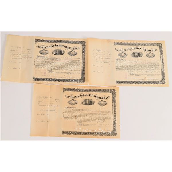 Cleveland Gas Light & Coke Company Stock Certificates (3)  1890  [155828]