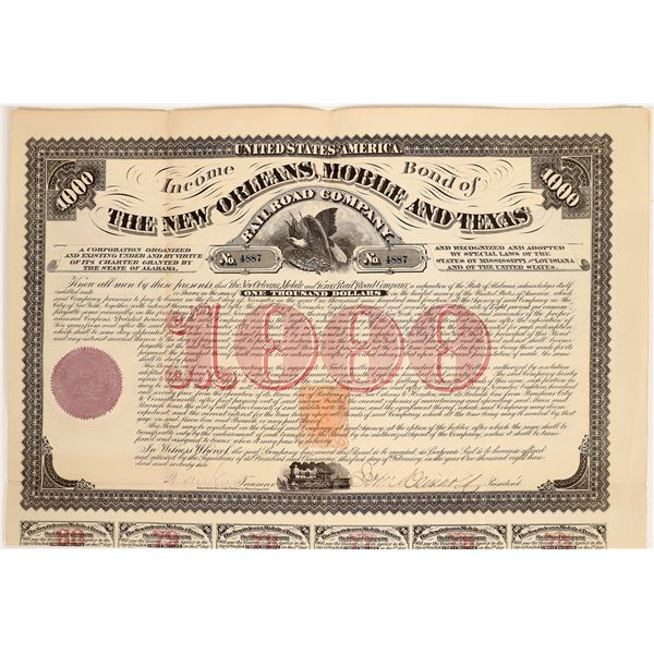 New Orleans, Mobile, & Texas Railroad Co. Bond with Imprinted Revenue  1872  [167921]