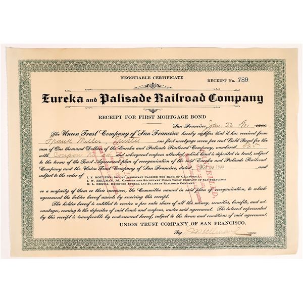 Eureka & Palisade Railroad Company Bond  1901  [165783]