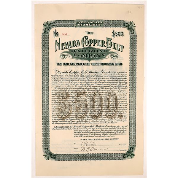 Nevada Copper Belt Railroad Bond Certificate, Mason Valley, 1909    [145726]