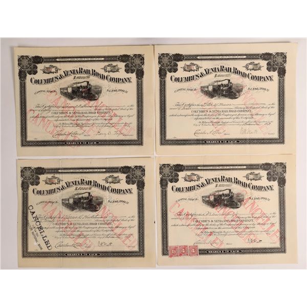 Columbus & Xenia Railroad Company Stock Certificate (4)  1915-1917  [155814]