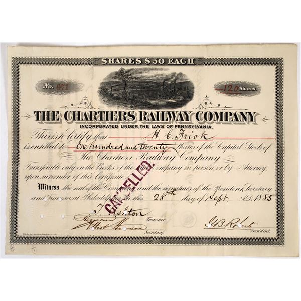 Chartiers Railway Co. Stock Issued to and Signed Henry Clay Frick    [118619]