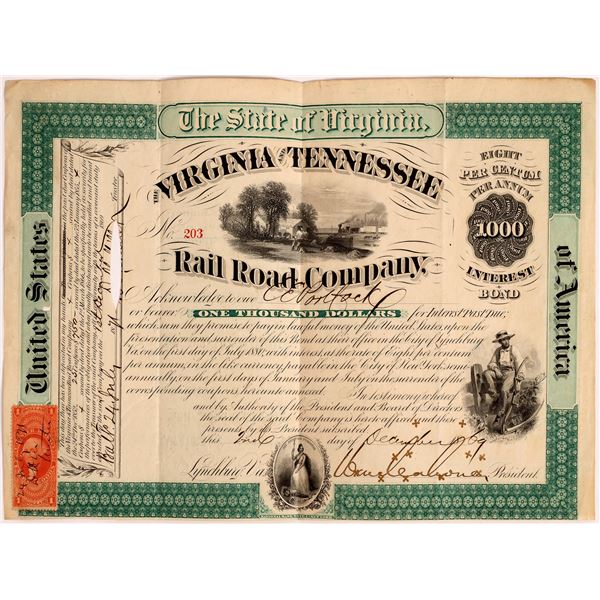 Virginia & Tennessee RR Co. Interest Bond, 1869    [159585]