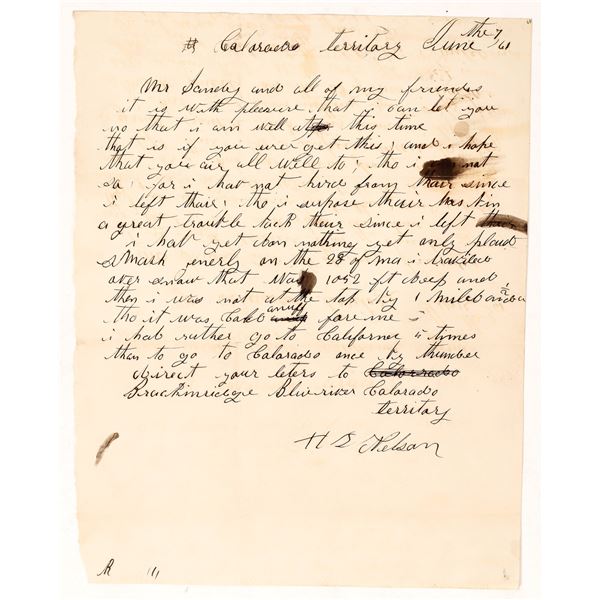 One of the Earliest Letter From Breckenridge, Colorado  1861  [170691]