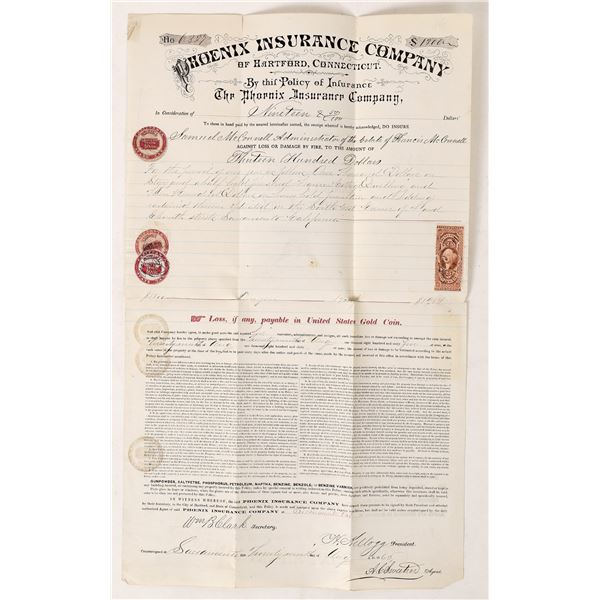 Phoenix Insurance Company Policy w/Revenue Stamps  1866  [171097]