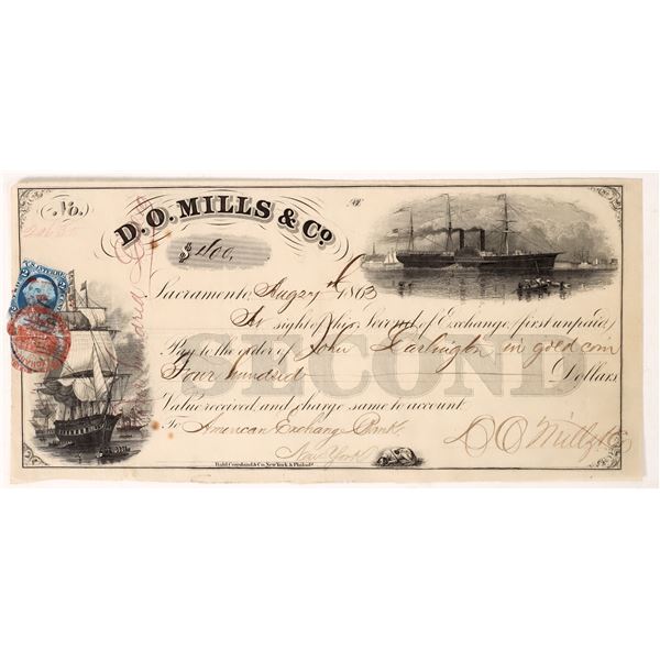 D. O. Mills 1863 Bank Check with Adhesive Revenue    [171089]