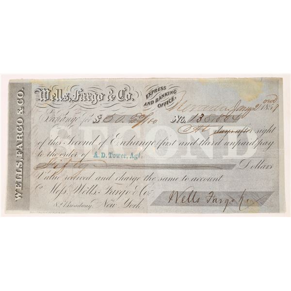 Rare Wells, Fargo & Co. Nevada City, 2nd of Exchange, 1859    [175931]