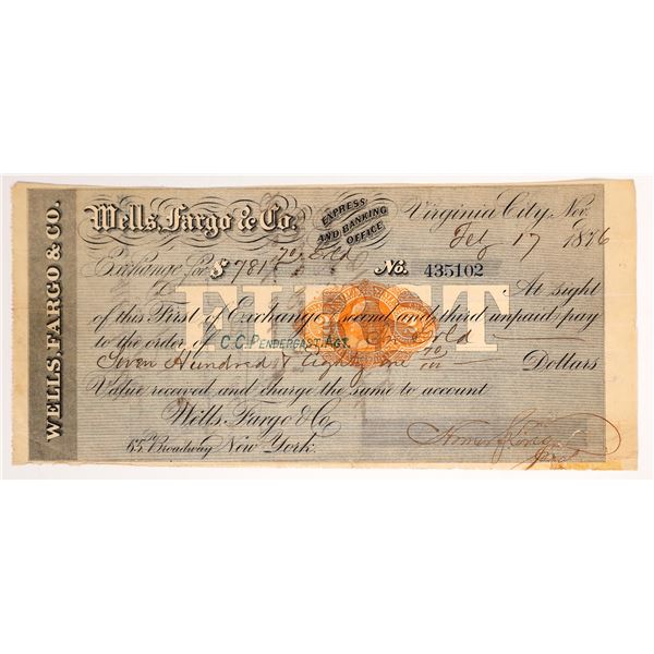 Wells Fargo First of Exchange with RNF1, 1876    [173370]