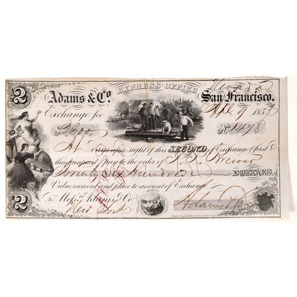 Adams & Co. Second of Exchange  1853  [171108]