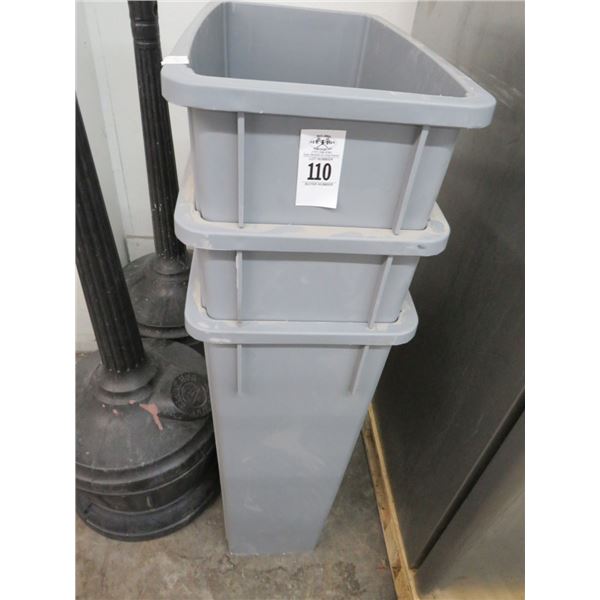 3-Grey Slim Line Trash Can - 3 X $