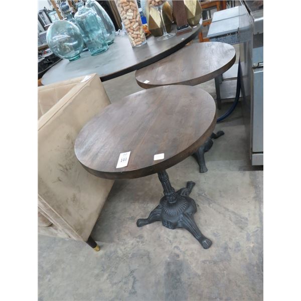 2-Oak Round Lounge Table w/Ornate Cast Base - 2 X $