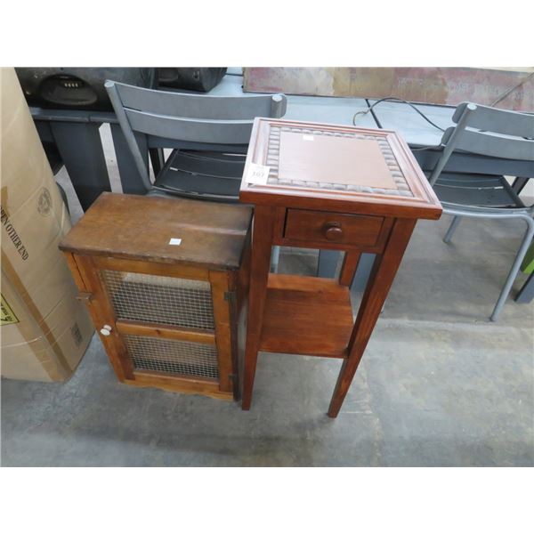 Decorator Pedestal Table w/Drawer and Small Cabinet