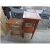 Image 1 : Decorator Pedestal Table w/Drawer and Small Cabinet