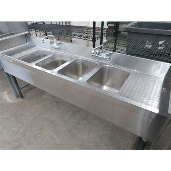 S/S 6'  4 Comp Bar Sink w/Drainboards