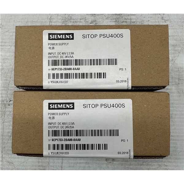 (2) New Factory Sealed Siemens #6EP1733-2BA00-0AA0 SITOP PSU400S Power Supplies