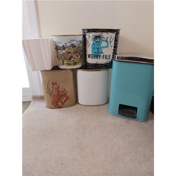 Assortment of Vintage and Decorative Garbage Pails